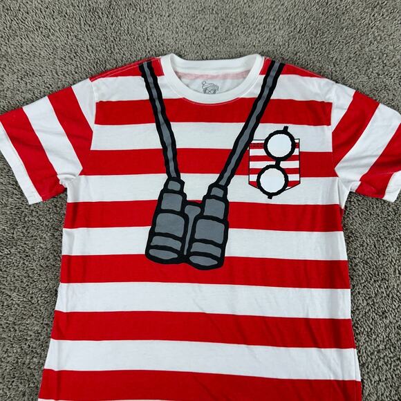 Where's Waldo Shirt Mens Medium Red White Striped Costume Short Sleeve - Picture 3 of 10